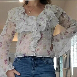MAJORELLE ruffle flower blouse